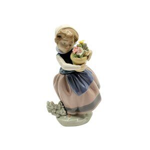 Vintage Lladro Spring Is Here Girl With Basket of Flowers 6.75" Figurine  #5223